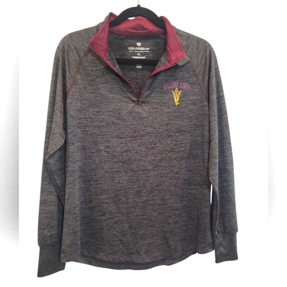 Arizona State Sun Devils 1/4 Zip Women's Sweatshirt Gray Maroon Size XL